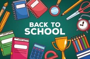 back to school lettering with supplies in chalkboard background vector