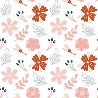 Seamless pattern with leaves and summer flowers vector