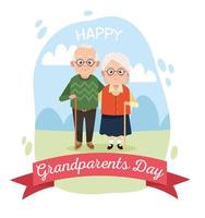 cute happy grandparents couple in the camp vector