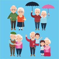 cute happy grandparents with little kids characters vector