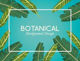 hojas tropicales en marco cuadrado y diseño de fondo botánico de letras vector