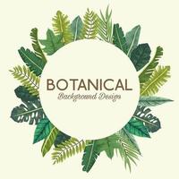 tropical leafs in circular frame and lettering botanical background design vector