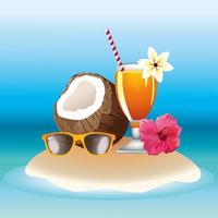 hello summer season holiday with coconut and cocktail vector