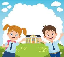 little students couple with uniforms in the school characters vector