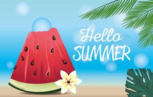 hello summer season holiday with watermelon and flowers vector