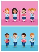 little students group with uniforms characters vector