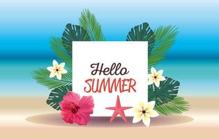 hello summer season holiday with lettering and flowers vector