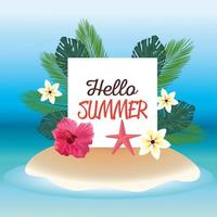 hello summer season holiday with lettering and flowers vector