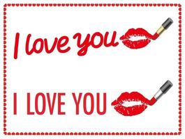 Vector I Love You Messages Set Drawn With Lipsticks Isolated On A White background