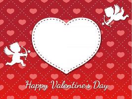 Valentines Day Seamless Vector Card Template With Two Cupids Taking Aim At A Blank White Heart Shape