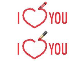 Vector I Love You Messages Set Drawn With A Crayon And Lipstick Isolated On A White background