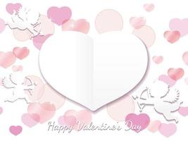 Valentines Day Seamless Vector Card Template With Three Cupids Flying Toward A Blank White Heart Shape