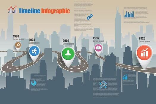 Business roadmap timeline infographic city designed for abstract background template milestone element modern diagram process technology digital marketing data presentation chart Vector illustration