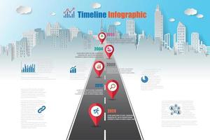 mapa de ruta de negocios ciudad de infografía de línea de tiempo diseñada para fondo abstracto plantilla elemento de hito diagrama moderno tecnología de proceso marketing digital presentación de datos gráfico ilustración vectorial vector