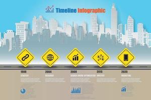 mapa de ruta de negocios ciudad de infografía línea de tiempo con señal de tráfico plantilla diseñada elemento de hito diagrama moderno tecnología de proceso marketing digital presentación de datos gráfico ilustración vectorial vector