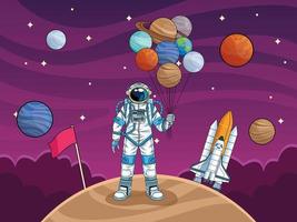 astronaut with rocket and planets in the space vector