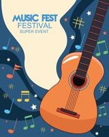 cartel del festival de música con guitarra acústica vector