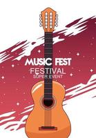 cartel del festival de música con guitarra acústica vector