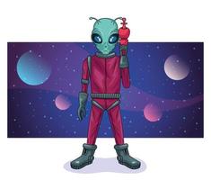 alien with weapon in the space character vector