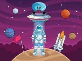 astronaut with ufo and planets in the space vector