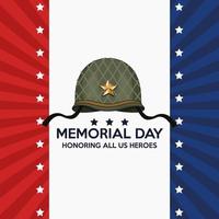 memorial day celebration poster with military helmet vector