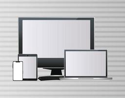 laptop and desktop computers with smartphones vector