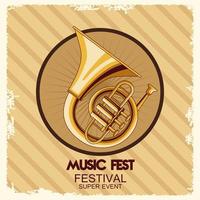 cartel del festival de música con trompetas. vector
