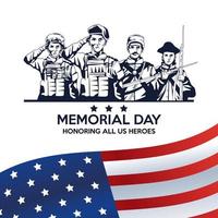 memorial day celebration poster with troop of heroes vector