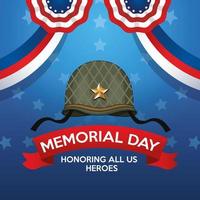 memorial day celebration poster with military helmet vector