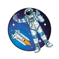 astronauta con cohete en el personaje espacial. vector