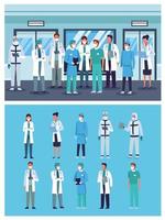 group of doctors staff wearing medical mask in the hospital places vector