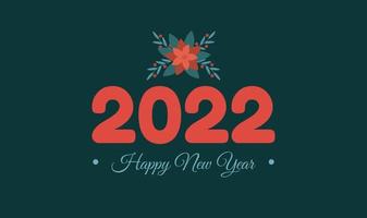 Happy new year 2022 horizontal banner or greeting card template with poinsettia christmas element Cartoon vector background