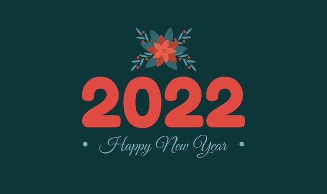 Happy new year 2022 horizontal banner or greeting card template with poinsettia christmas element Cartoon vector background