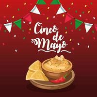 celebración del cinco de mayo con guirnaldas y comida vector