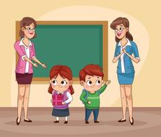 couple of little students kids with teacher in classroom vector