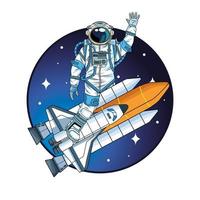 astronauta con cohete en el personaje espacial. vector