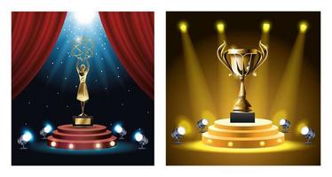 films awards set trophies icons vector