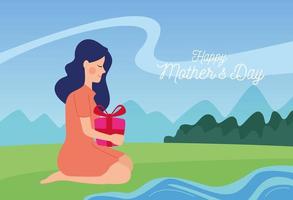 happy mothers day character with gift box in the camp vector