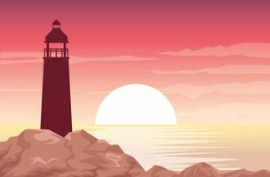 beautiful seascape with lighthouse scene vector