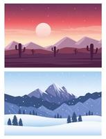 hermosos paisajes con escenas nevadas y desérticas vector