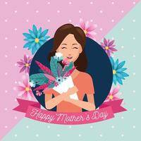 happy mothers day character with flowers bouquet vector