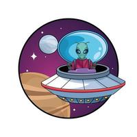 alien driving ufo in the space character vector