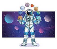 astronauta con planetas en el personaje espacial. vector