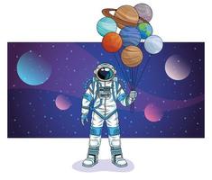 astronaut with planets in the space character