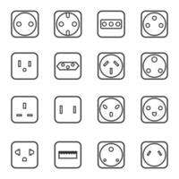 Socket outlet linear icon set vector