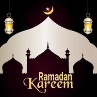 Ramadan kareem islamic festival celebration background with golden moon and lantern vector