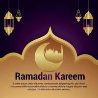 Ramadan kareem islamic festival celebration background with golden moon and lantern vector