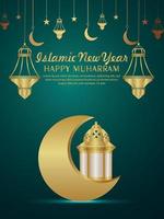 Happy muharram celebration party flyer with creative lantern and moon vector