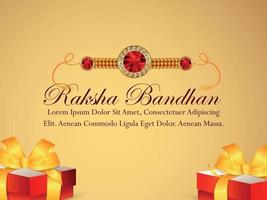 Indian festival celebration greeting card with golden rakhi and gifts vector