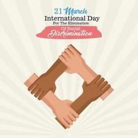 stop racism international day poster with interracial hands intertwined vector